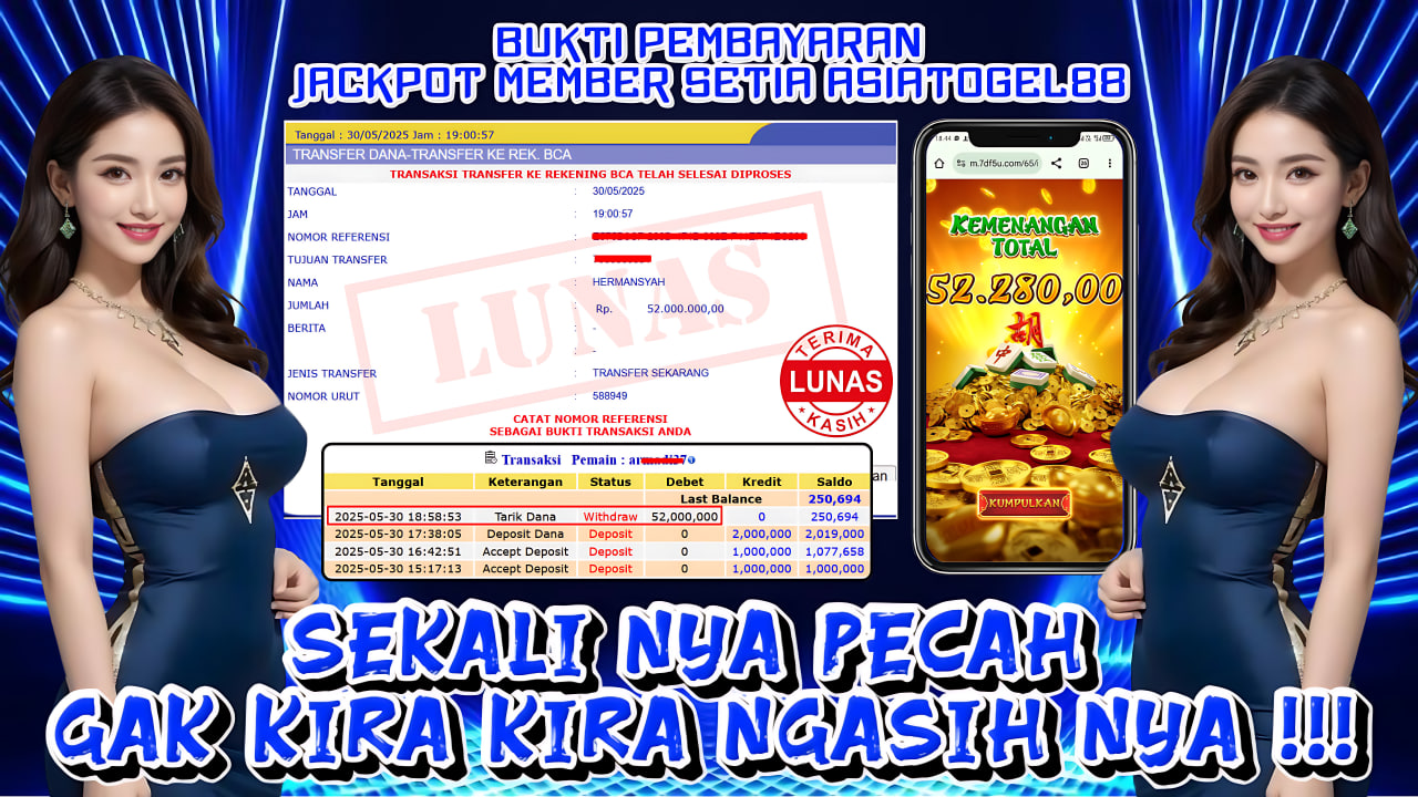 Selamat Atas Kemenangan Besar nya USER ID : AR**** !! WD Sebesar Rp 52.000.000 (LIMA PULUH DUA JUTA RUPIAH ) JACKPOT SLOT DI PERMAINAN MAHJONG WAYS- PG SOFT !!