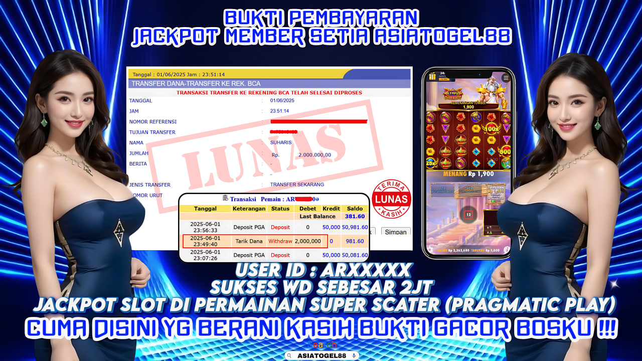 Selamat Atas Kemenangan Besar nya USER ID : AR****** !! WD Sebesar Rp 2.000.000 (DUA JUTA RUPIAH ) JACKPOT SLOT DI PERMAINAN SUPER SCATTER - PRAGMATIC PLAY !!