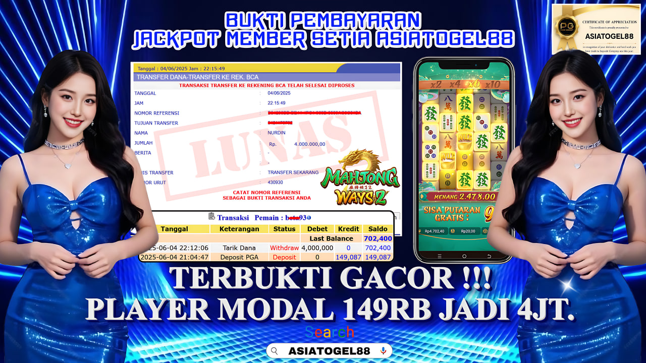 Selamat Atas Kemenangan Besar nya USER ID : BE**** !! WD Sebesar Rp 4.000.000 (EMPAT JUTA RUPIAH ) JACKPOT SLOT DI PERMAINAN MAHJONG WAYS2- PG SOFT !!