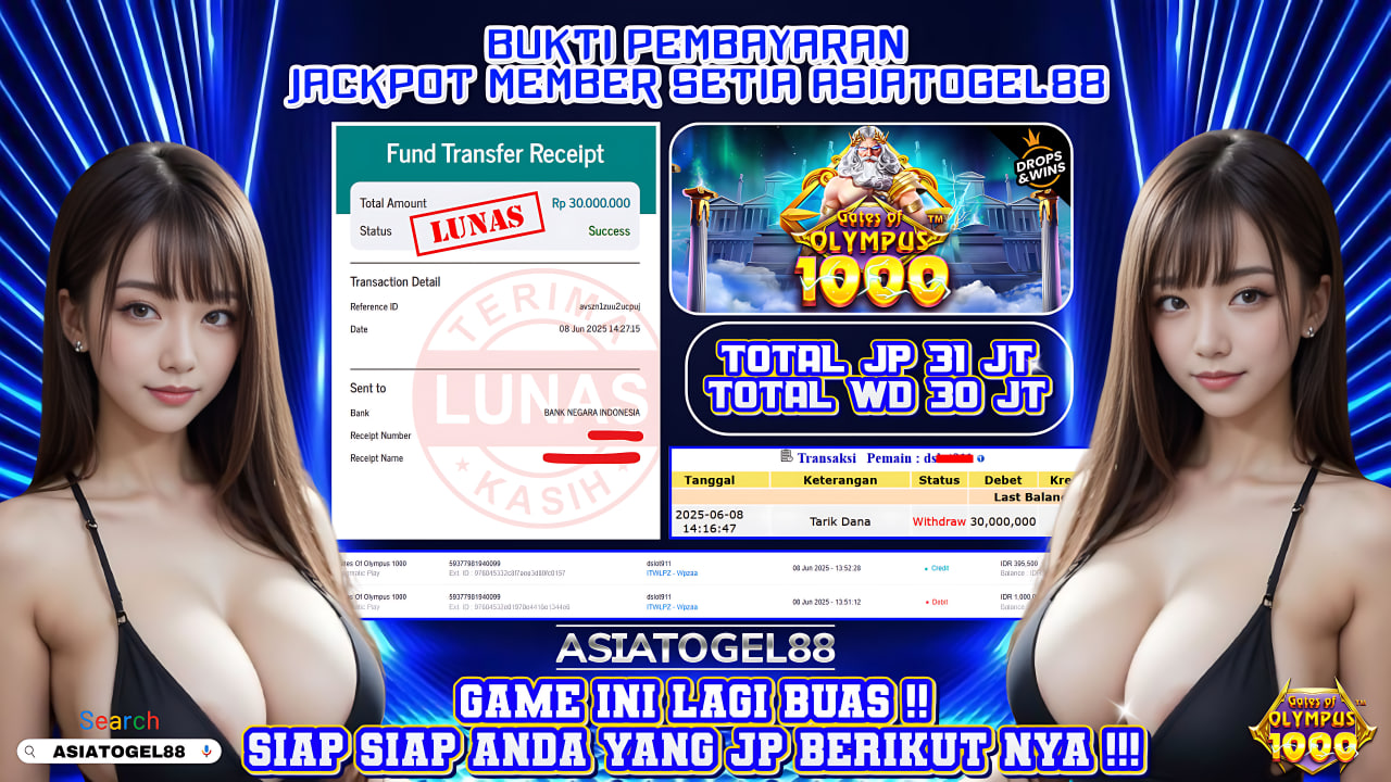 Selamat Atas Kemenangan Besar nya USER ID : DS*** !! WD Sebesar Rp 30.000.000 (TIGA PULUH JUTA RUPIAH ) JACKPOT SLOT DI PERMAINAN GATES OF OLYMPUS1000 - PRAGMATIC PLAY !!