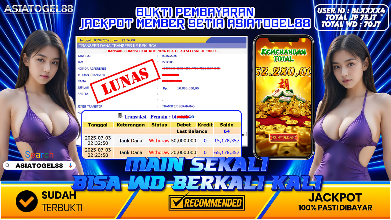 Selamat Atas Kemenangan Besar nya USER ID : BL****4 !! WD Sebesar Rp 50.000.000 ( LIMA PULUH JUTA RUPIAH ) JACKPOT SLOT DI PERMAINAN MAHJONG WAYS - PG SOFT!!