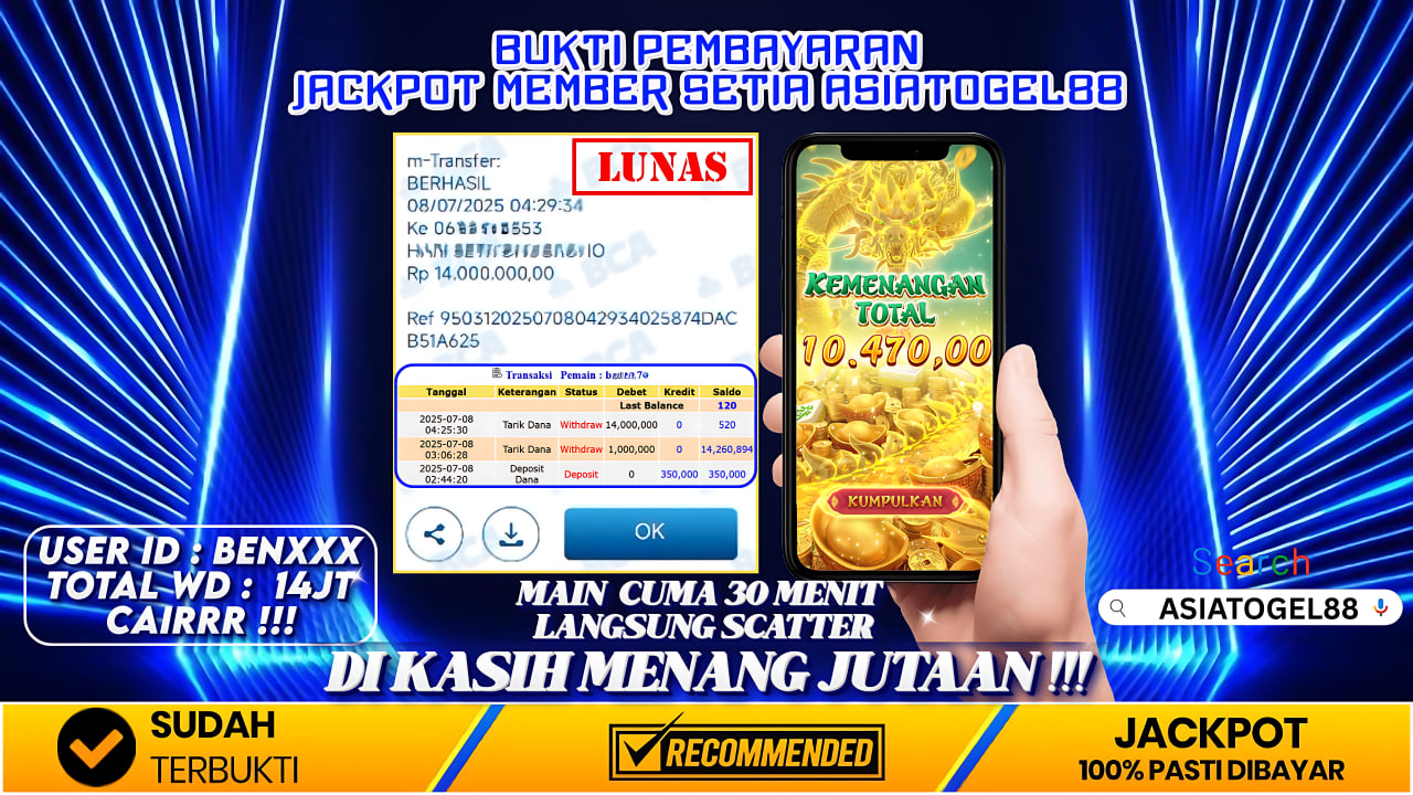 Selamat Atas Kemenangan Besar nya USER ID : BEN***** !! WD Sebesar Rp 14.000.000 (TIGA PULUH DELAPAN JUTA LIMA RATUS RIBU RUPIAH ) JACKPOT SLOT DI PERMAINAN MAHJONG WAYS2- PG SOFT!!