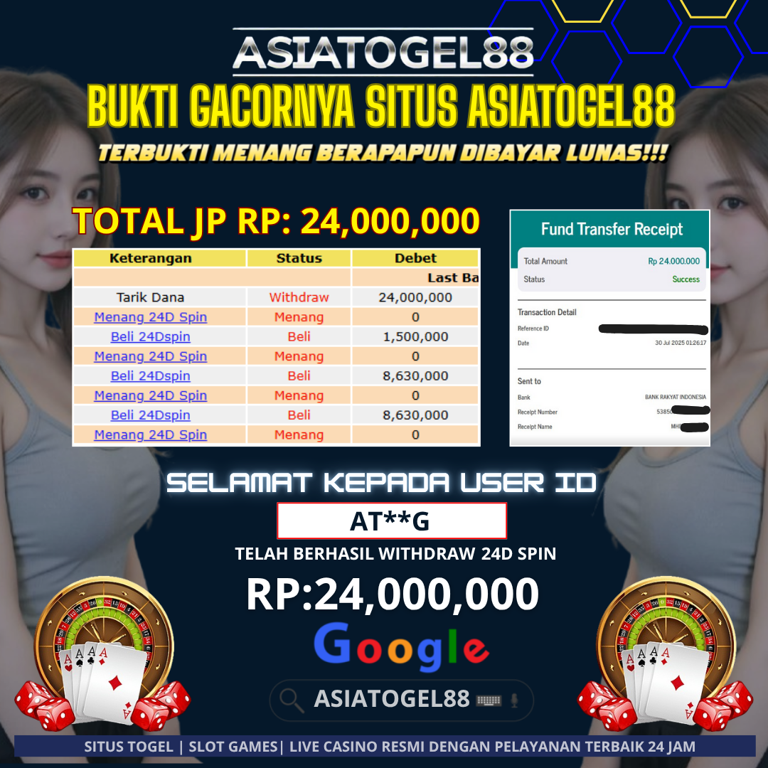 Selamat Atas Kemenangan Besar nya USER ID :AT**G WD Sebesar Rp 24,000,000 (DUA PULUH EMPAT JUTA RUPIAH) JACKPOT LIVE GAMES DI PERMAINAN 24D SPIN BOLA