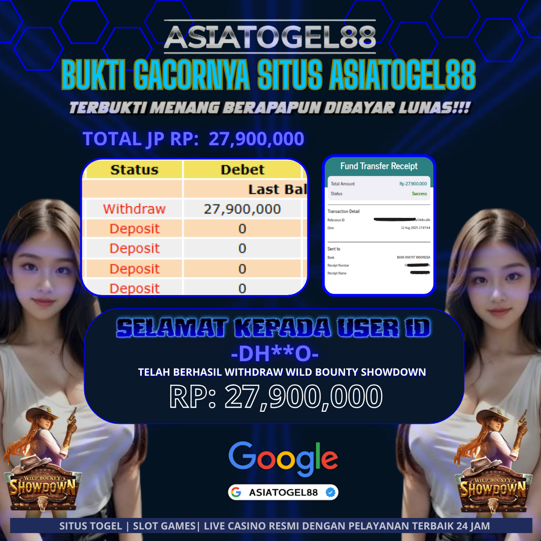 Selamat Atas Kemenangan Besar nya USER ID DH**O WD Sebesar Rp 27.900.000 (DUA PULUH TUJUH JUTA SEMBILAN RATUS RIBU RUPIAH ) JACKPOT SLOT DI PERMAINAN WILD BOUNTY SHOWDOWN PG SOFT!!