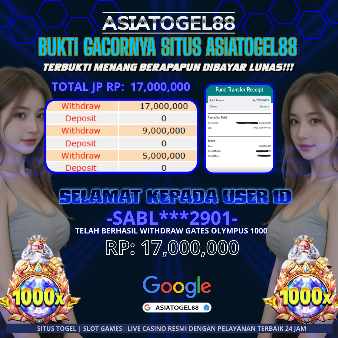 Selamat Atas Kemenangan Besar nya USER ID SABL***2901 WD Sebesar Rp 17.000.000 (TUJUH BELAS JUTA RUPIAH) JACKPOT SLOT DI PERMAINAN PRAGMATIC PLAY GATES OLYMPUS 1000!!!