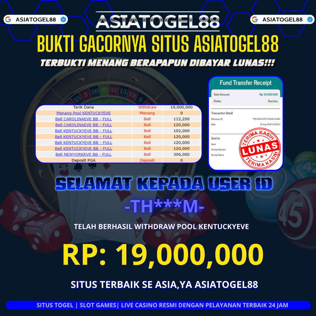 WOW!! Selamat Atas Kemenangan Besar nya USER ID :-TH***M- ! WD Sebesar Rp 19.000.000 (SEMBILAN BELAS JUTA RUPIAH ) JACKPOT SLOT DI PERMAINAN POOLS KENTUCKYEVE
