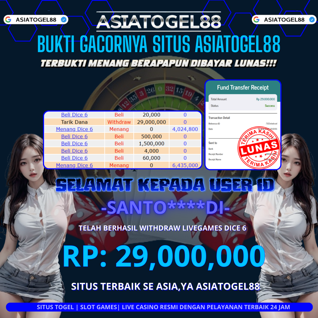WOW!! Selamat Atas Kemenangan Besar nya USER ID :-SANTO****DI- ! WD Sebesar Rp 29.000.000 (DUA PULUH SEMBILAN JUTA RUPIAH ) JACKPOT SLOT DI PERMAINAN LIVEGAMES DICE6