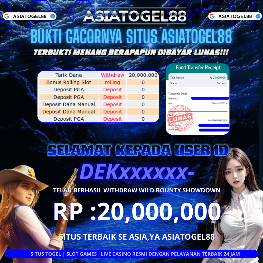 Selamat ya Atas Kemenangan Besar Boskuhh di ASIATOGEL88 USER ID :-DEKxxxxxx- ! WD Sebesar Rp 20,000.000 (DUA PULUH JUTA RUPIAH)  JACKPOT  DI PERMAINAN WILD BOUNTY SHOWDOWN  PGSOFT ayo mainkan sekarang situs gacor se asia ya ASIATOGEL88